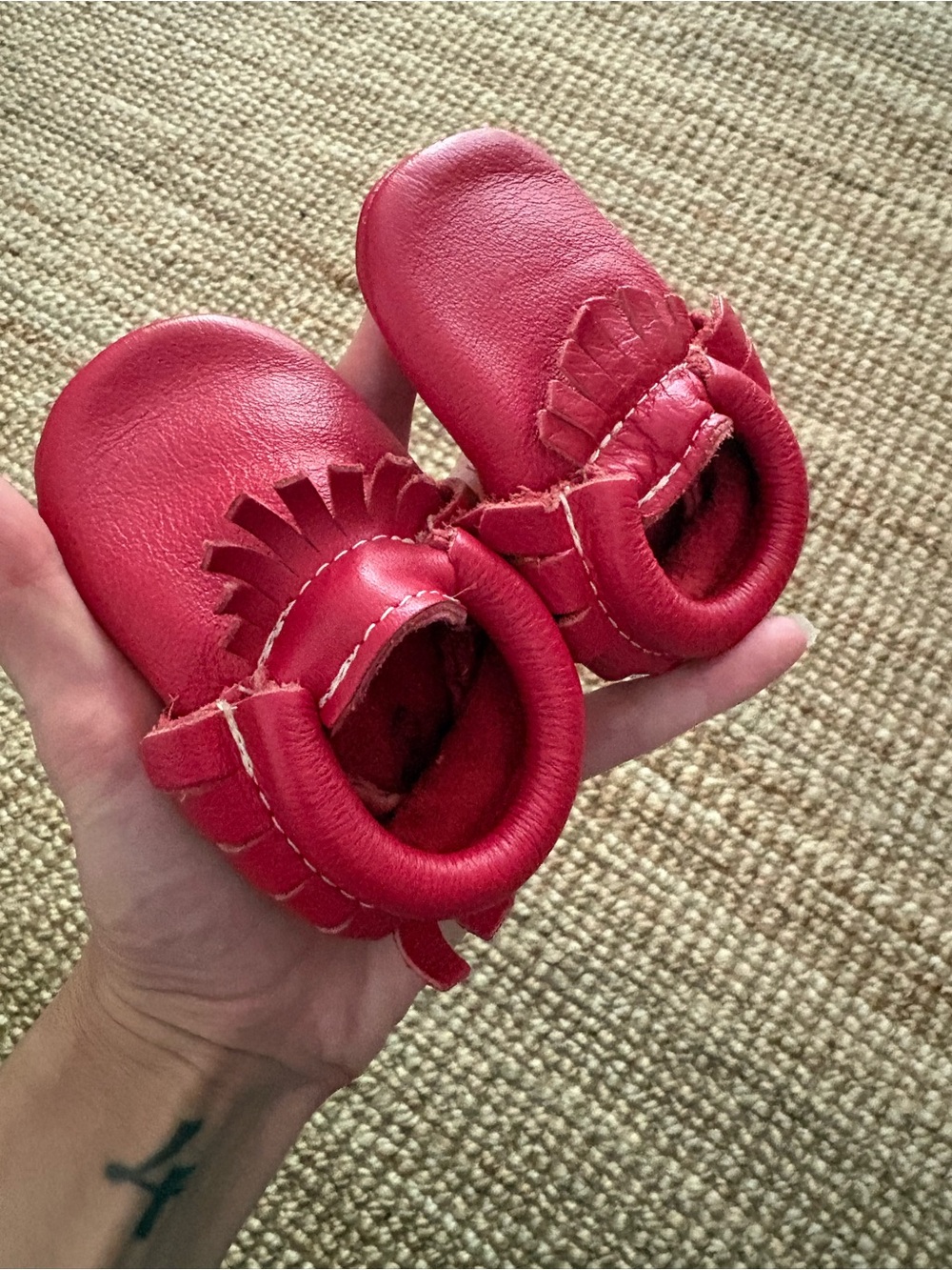 Freshly Picked Baby Moccasins in Red - Soft Leather Kids Shoes size 2